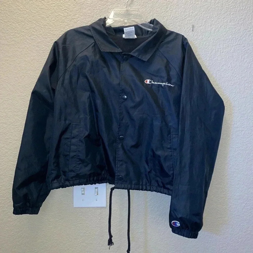Champion Womens Athletic Navy Heritage Script Logo Coaches Jacket Size L